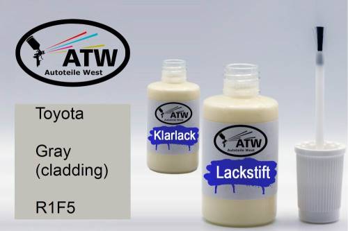 Toyota, Gray (cladding), R1F5: 20ml Lackstift + 20ml Klarlack - Set, von ATW Autoteile West.